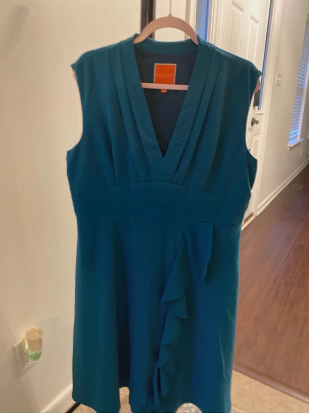 ModCloth Teal Sleeveless V-Neck Ruffle Dress